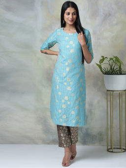 Biba - Turquoise Embroidered Kurta