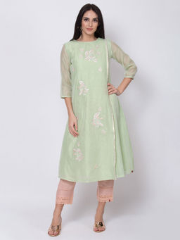 Biba - Green Embroidered Kurta