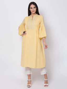 Biba - Yellow Embellished Kurta