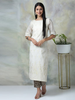 Biba - Off White Embroidered Kurta