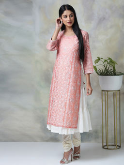Biba - Peach Embroidered Kurta And Inner (Set of 2)