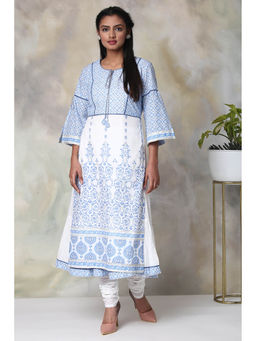 Biba - White Printed Kurta With Inner (Set of 2)