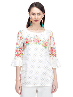 Biba - White Floral Kurta