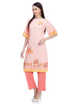 Biba - Peach Solid Straight Kurta
