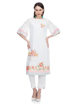 Biba - White Solid Straight Kurta