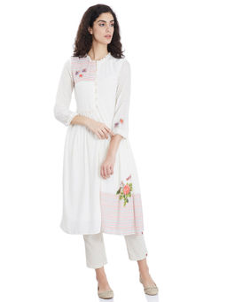 Biba - White Solid A-Line Kurta