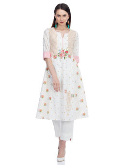 Biba - White Printed A-Line Kurta