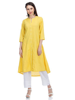 Biba - Yellow Solid Asymmetric Kurta