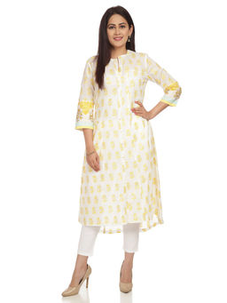 Biba - White Floral A-Line Kurta
