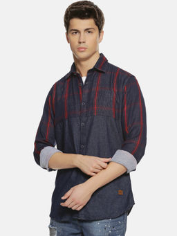 Campus Sutra - Men Checkered Casual Blue Shirt