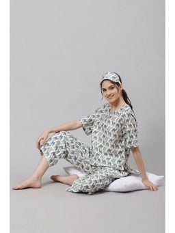 Biba - Cream Straight Cotton Three Piece Sleepwear Set