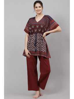 Biba - Maroon Straight Cotton Sleepwear (Set of 2)