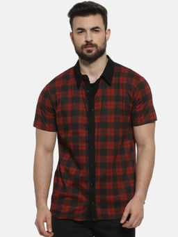 Campus Sutra - Men Checkered Casual Red, Black Shirt