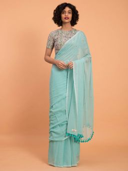 Suta - Light Blue Embellished Pure Cotton Saree without Blouse