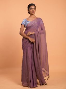 Suta - Purple Embellished Pure Cotton Saree without Blouse