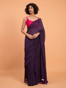 Suta - Purple Solid Mul Modal Saree With Tassled Pallu and Without Blouse