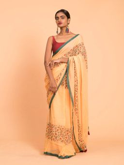 Suta - Orange Printed Pure Cotton Saree without Blouse