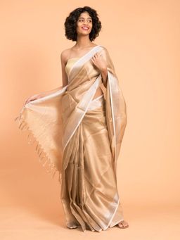 Suta - Beige Linen Blend Zari Saree without Blouse