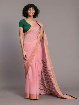 Suta - Pink Handloom Cotton Saree without Blouse