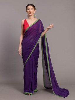 Suta - Purple Solid Pure Cotton Saree without Blouse