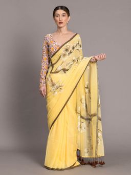 Suta - Yellow Brown Pure Cotton Printed Saree without Blouse