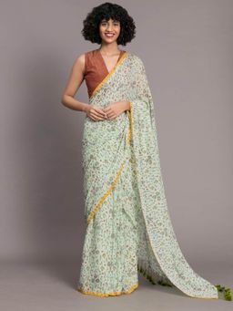 Suta - Green Floral Pure Cotton Saree without Blouse
