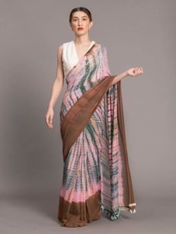 Suta - Peach & Brown Tie and Dye Mul Modal Saree without Blouse