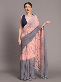 Suta - Peach & Grey Tie and Dye Mul Modalsaree without Blouse