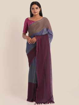 Suta - Purple & Brown Pure Cotton Saree Without Blouse