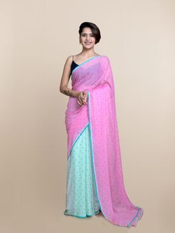 Suta - Pink Polka Dots Pure Cotton Saree without Blouse