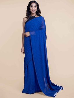 Suta - Blue Polka Dots Pure Cotton Saree without Blouse