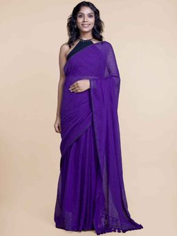 Suta - Purple Polka Dots Pure Cotton Saree without Blouse