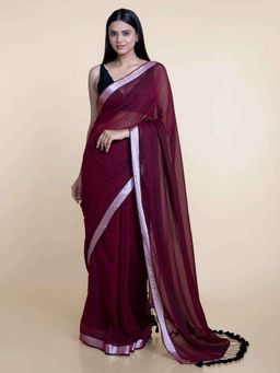 Suta - Maroon And Zari Border Cotton Handloom Saree without Blouse
