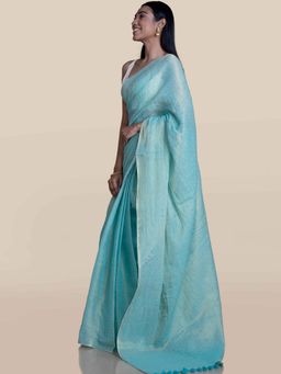 Suta - Mint Green Handloom Cotton With Zari Saree without Blouse