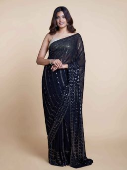 Suta - Black Georgette Viscose Foil Mirror Embroidered Saree without Blouse