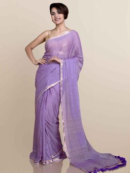 Suta - Lavender Mul Cotton With Zari Border And Ghicha Pallu