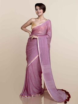 Suta - Maroon Mul Cotton With Zari Border And Ghicha Pallu