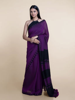Suta - Black and Purple Cotton Modal Saree without Blouse