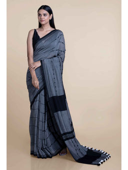 Suta - Black and Grey Cotton Modal Saree without Blouse