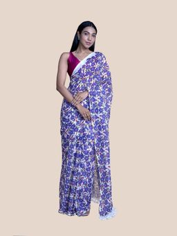 Suta - White Foral Screen Printed Mul Cotton Saree without Blouse