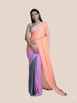 Suta - Orange, Pink and Grey Mul Cotton Saree without Blouse