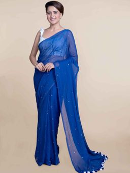 Suta - Blue Sequin Embellished Mul Cotton Saree without Blouse