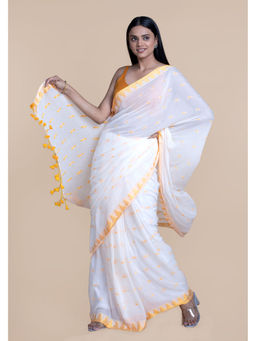 Suta - White and Yellow Cotton Modal Saree without Blouse