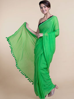 Suta - Solid Green Mul Cotton Saree without Blouse