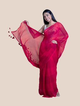 Suta - Red Maheshwari Silk Cotton With Zari Border Handloom Saree without Blouse