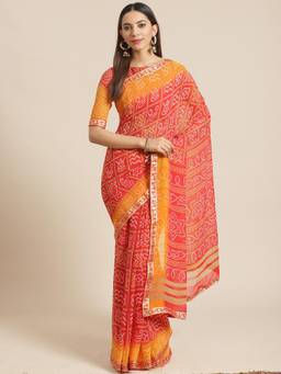 Akhilam - Red Embellished Saree With Unstitched Blouse