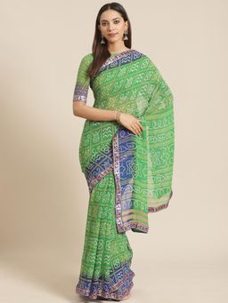 Akhilam - Green Embellished Saree With Unstitched Blouse