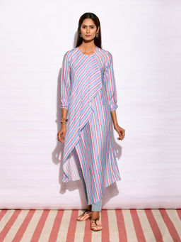 Swati Vijaivargie - In Bloom Sky Blue Striped Drape Tunic