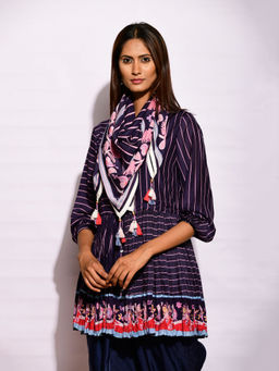 Swati Vijaivargie - In Bloom Navy Blue Printed Scarf