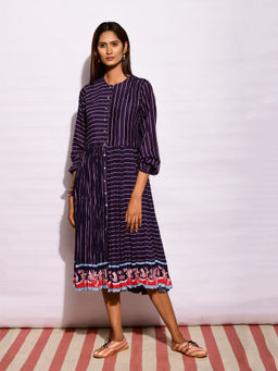 Swati Vijaivargie - In Bloom Navy Blue Striped Crushed Dress